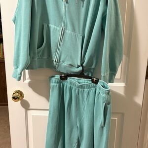 Women’s Pink/Victoria Secret Aqua Sweatpants Set Hoodie XL, Sweatpants L
